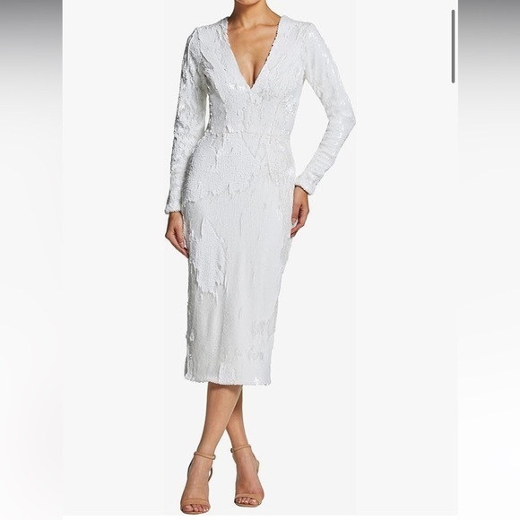 Nwt - Dress The Population - White Sequin Dress - Size Xxs